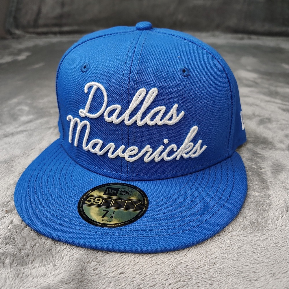 New Era Dallas Mavericks NBA Royal Blue Script 59Fifty Fitted 7 1/4 Hat Cap
